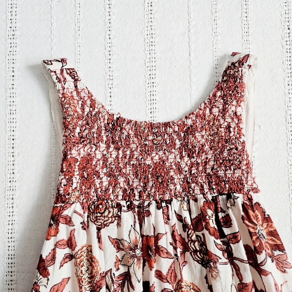 Free People Oh Baby Floral Mini Dress Swing Fully Lined White Cotton Smocked XS - Picture 8 of 16